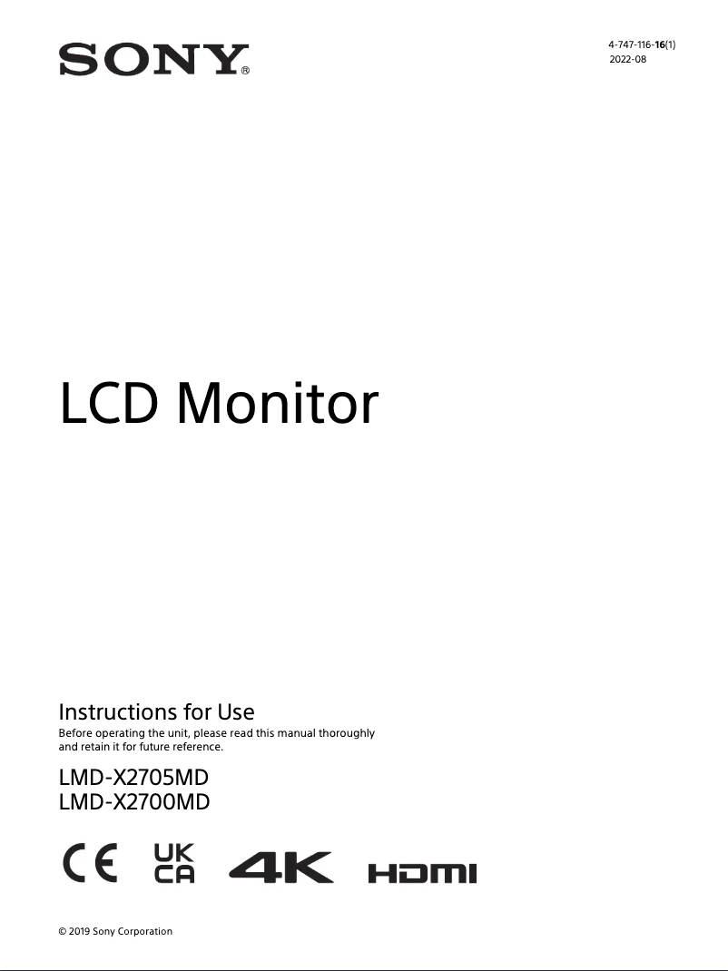 Page 1 de la notice Manuel utilisateur Sony LMD-X2705MD