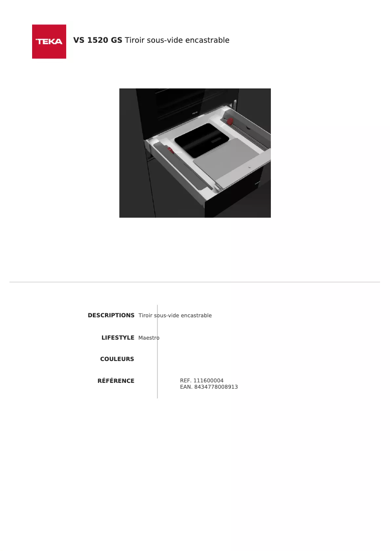 Page n°1 - Fiche technique Teka VS 1520 GS