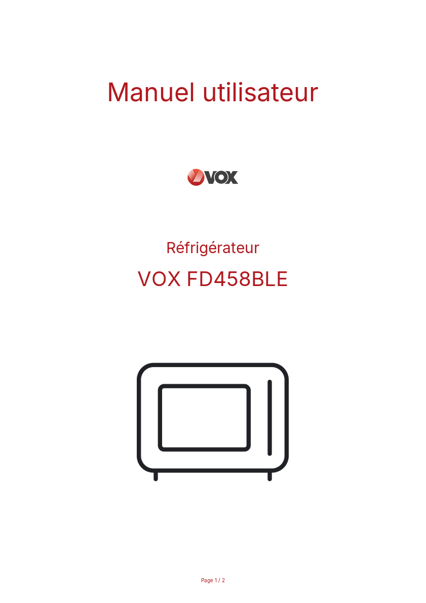 Page n°1 - Manuel utilisateur VOX FD458BLE