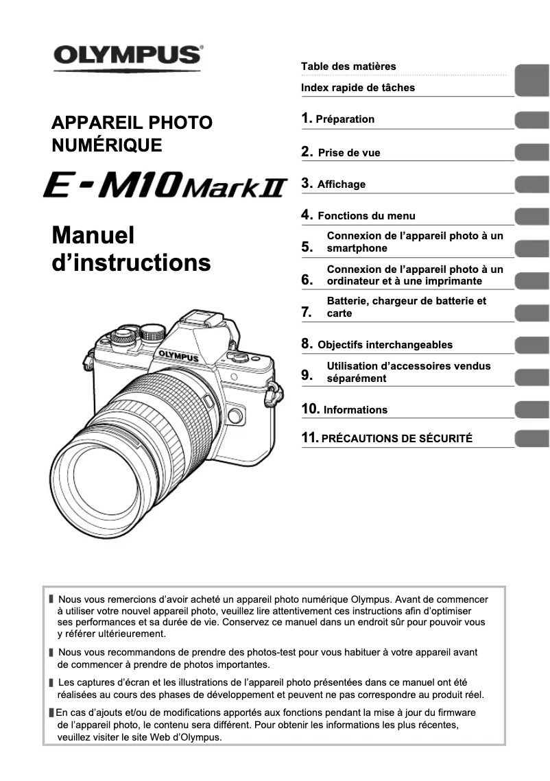 Image de la première page du manuel de l'appareil E‑M10 Mark II