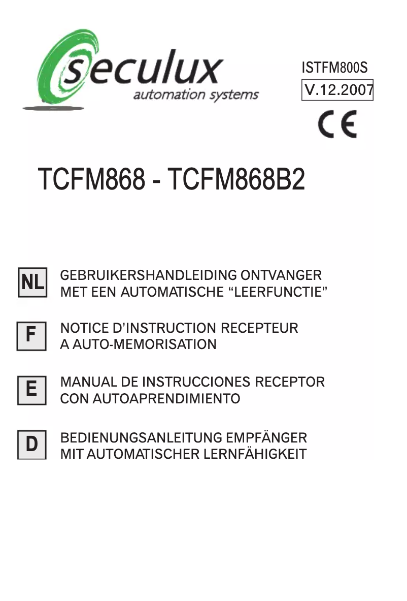 Page n°1 - Manuel utilisateur Seculux TCFM868