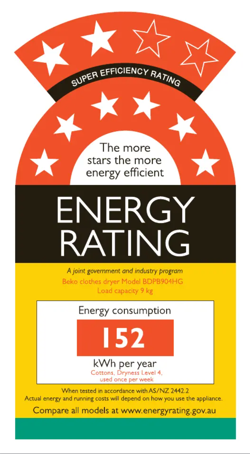 Page 1 de la notice Label énergétique Beko BDPB904HG