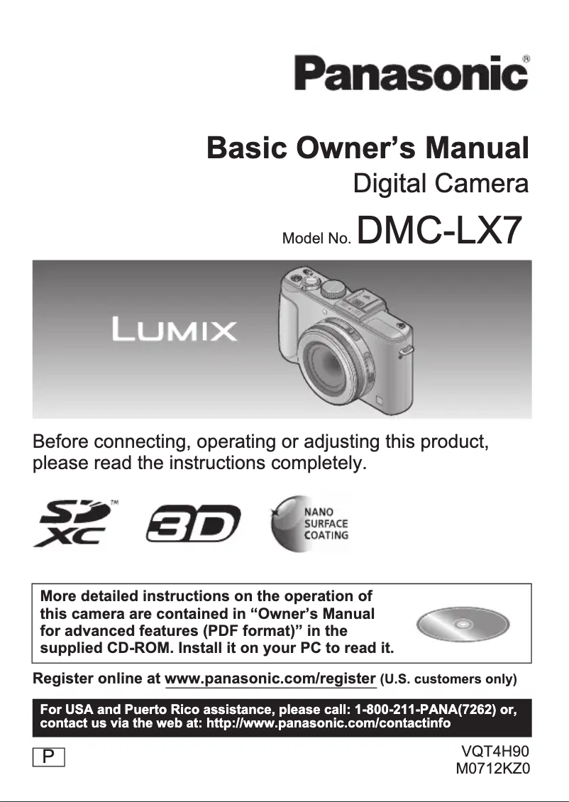 Imagen de la primera página del manual del dispositivo Lumix DMC-LX7W