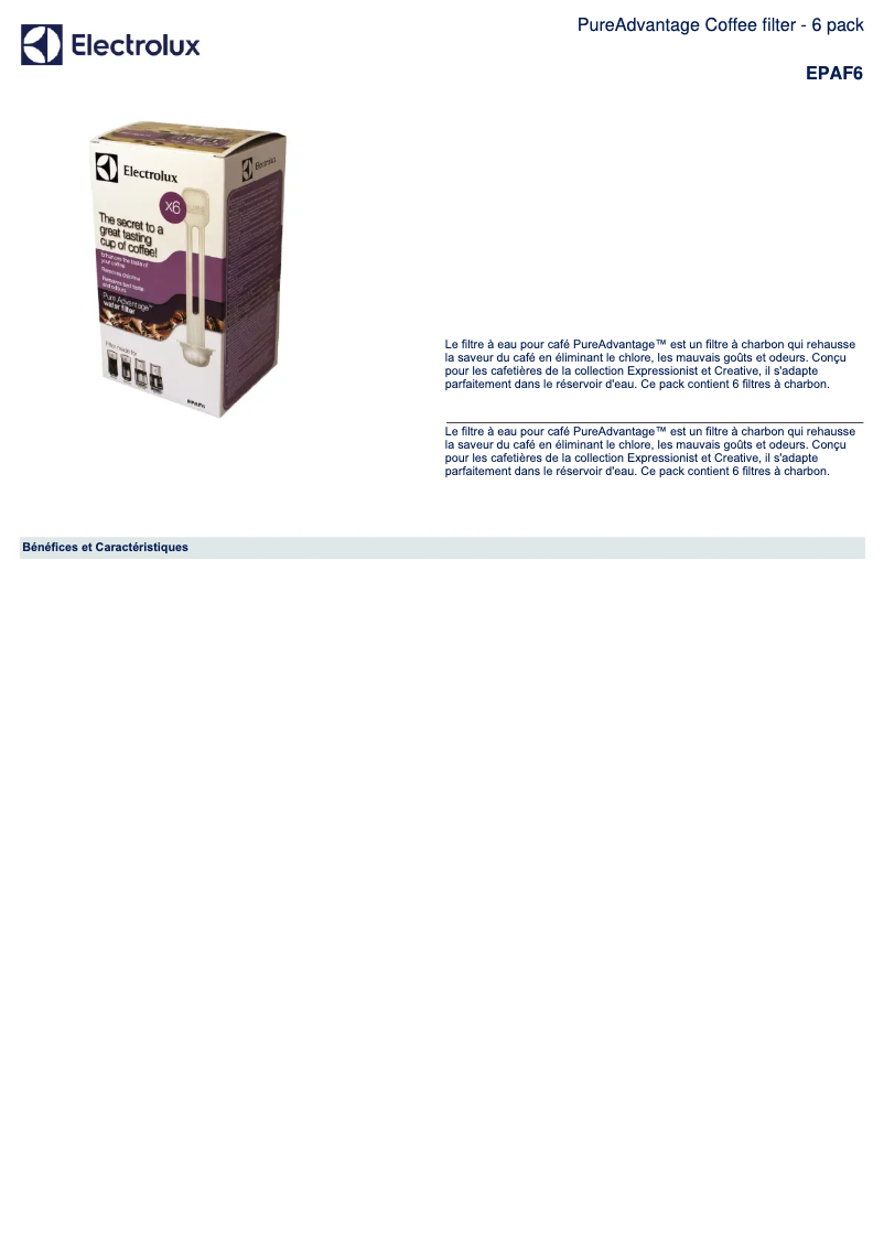 Page 1 de la notice Manuel utilisateur Electrolux EPAF6