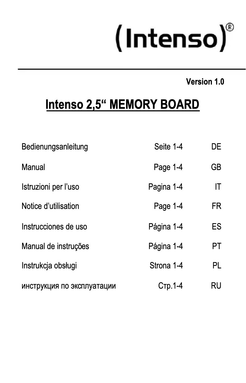 Image de la première page du manuel de l'appareil 2.5" Memory Board