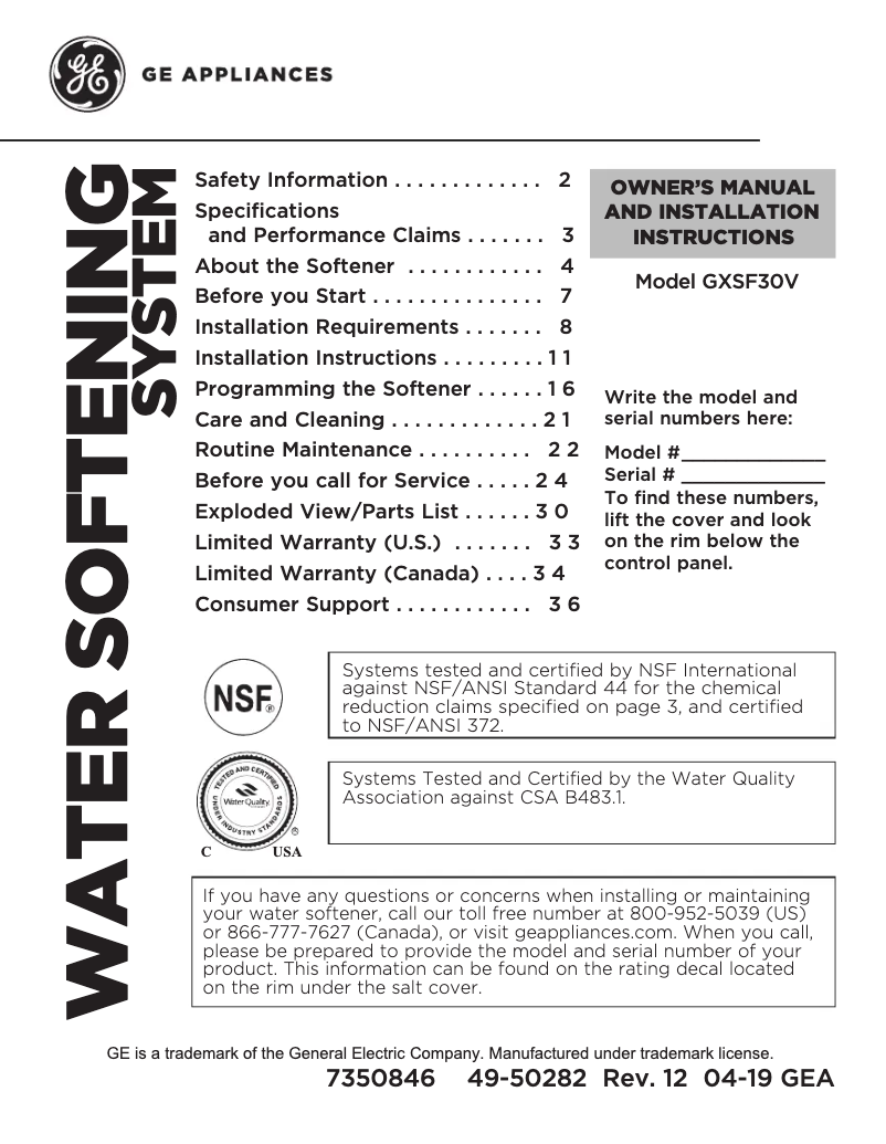 Image de la première page du manuel de l'appareil GXSF30V