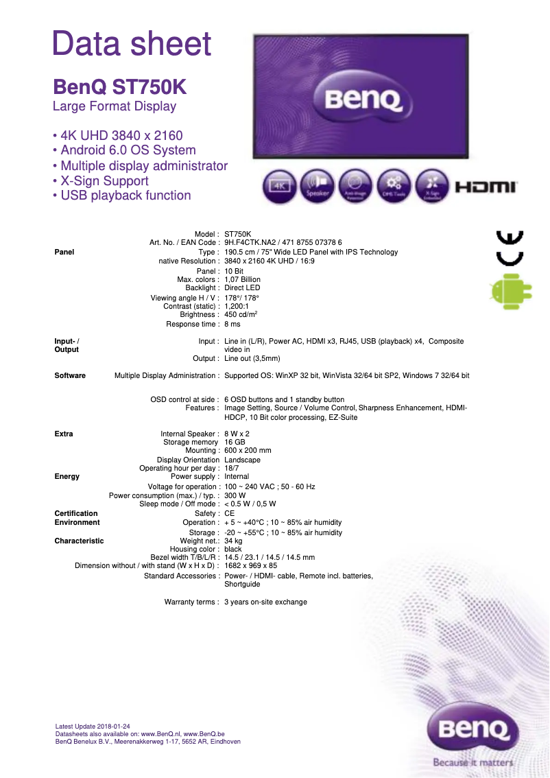 Page 1 de la notice Manuel utilisateur BenQ ST750K