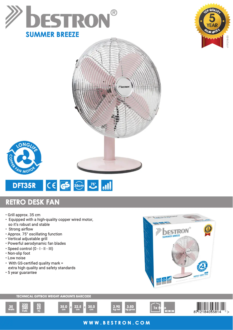 Page 1 of the manual Technical Sheet Bestron DFT35R