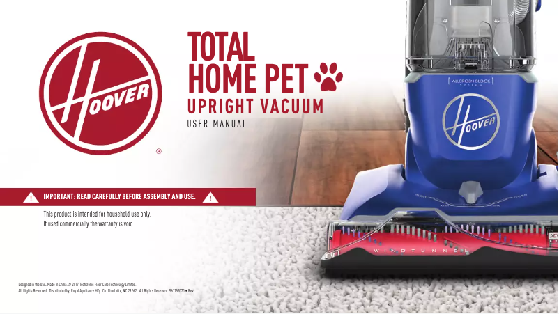 Page 1 de la notice Manuel utilisateur Hoover Total Home Pet UH74100