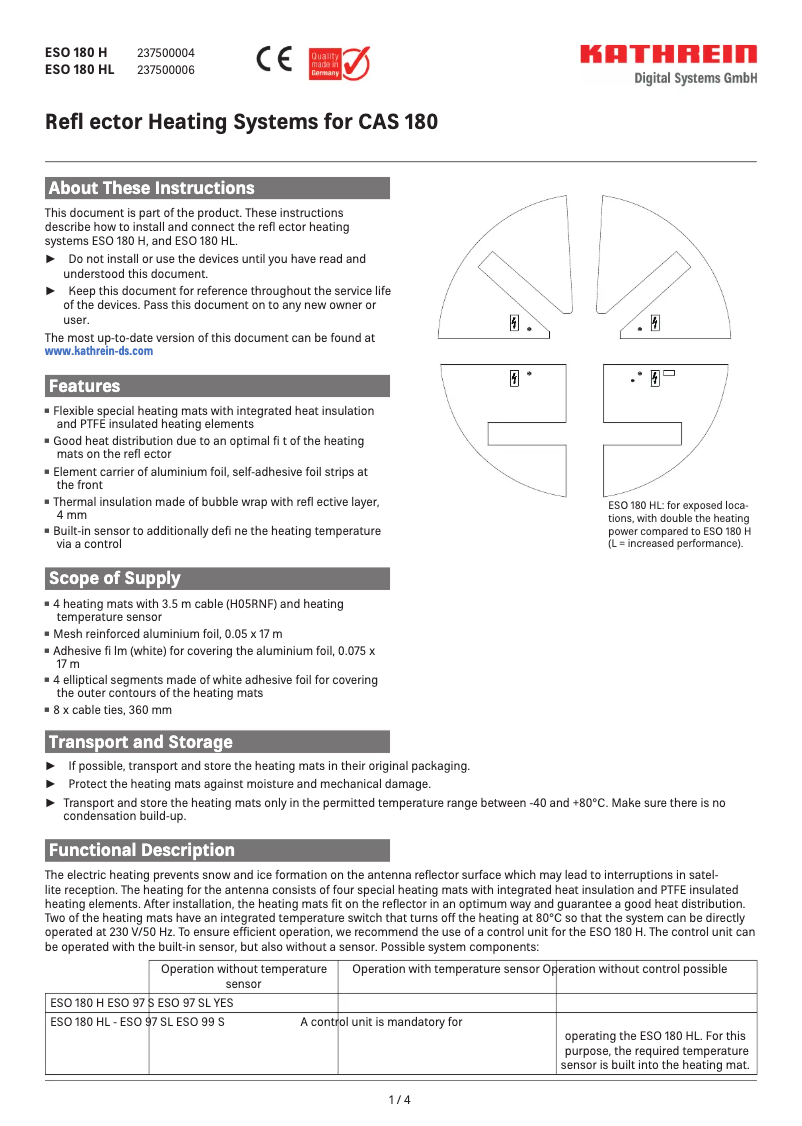 Page 1 de la notice Manuel utilisateur Kathrein ESO 180 HL