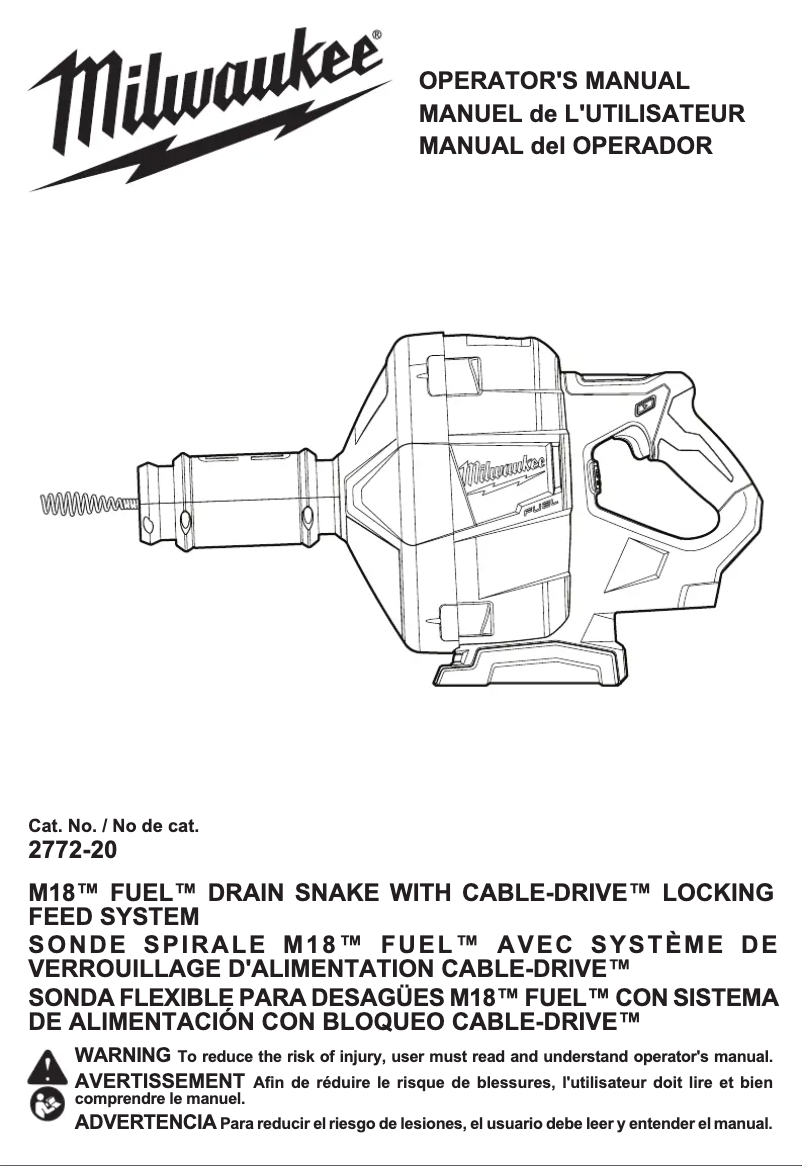 Page 1 de la notice Manuel utilisateur Milwaukee M18 Fuel Cable Drive 2772B-21XC