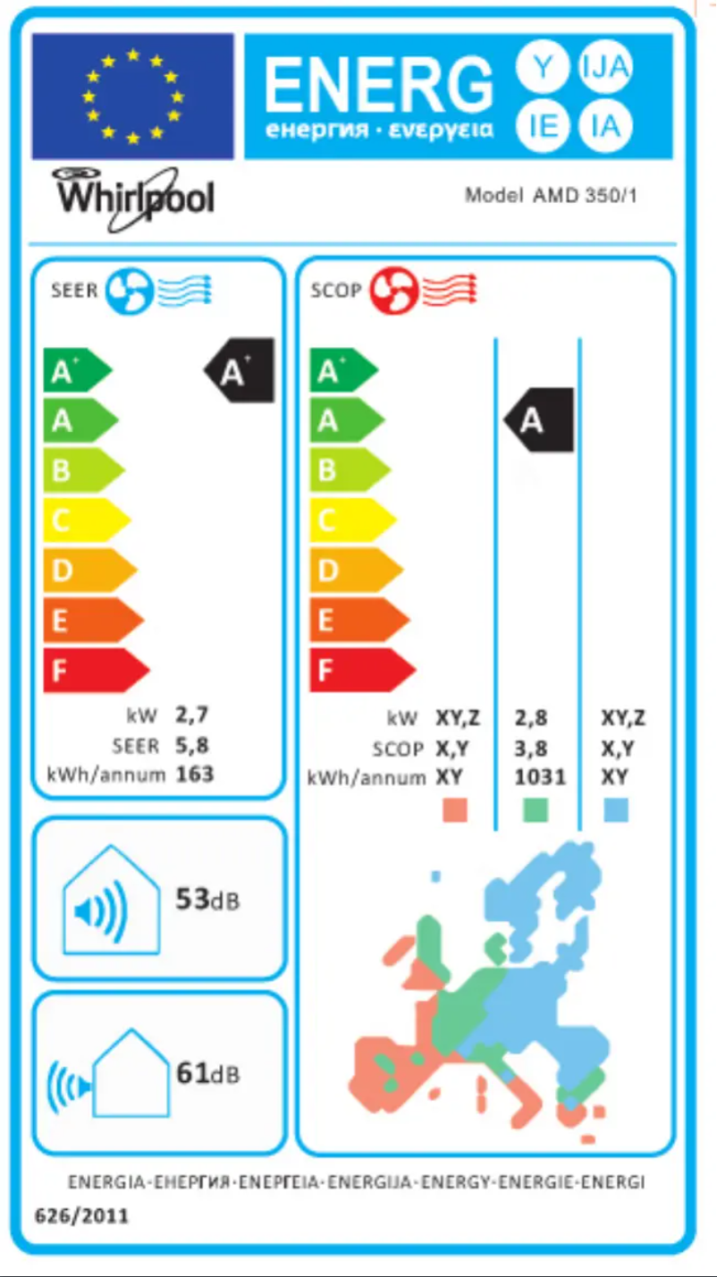 Page 1 de la notice Label énergétique Whirlpool AMD 350/1