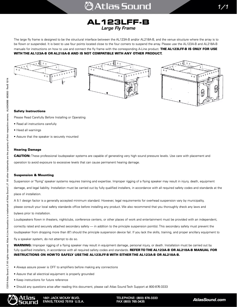Page 1 de la notice Manuel utilisateur Atlas AL123A