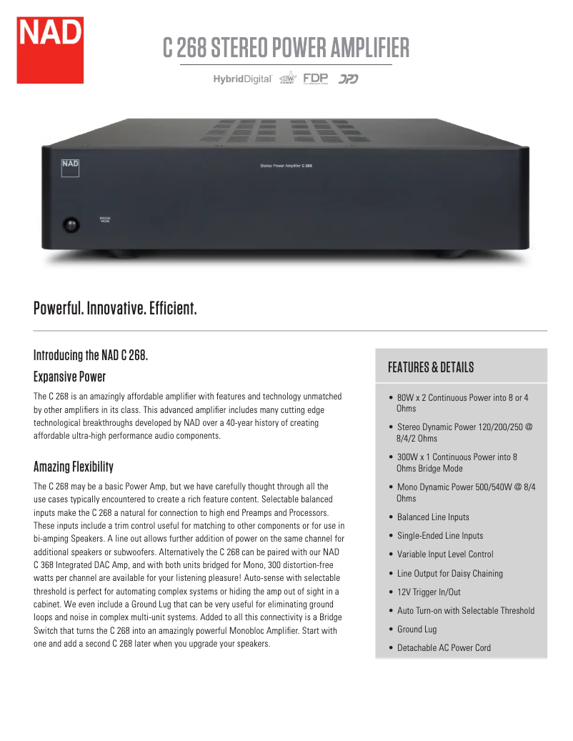 Page 1 de la notice Fiche technique NAD C 268