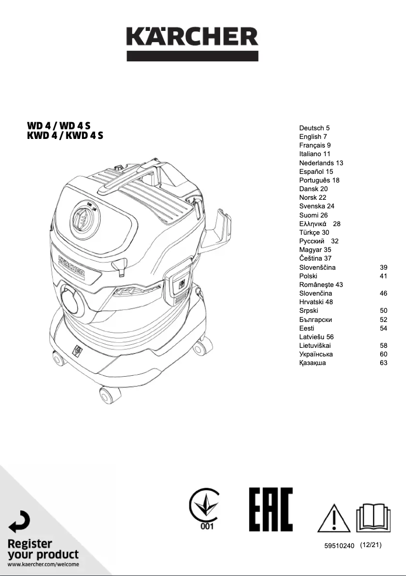 Page n°1 - Manuel utilisateur Kärcher WD 4 V-20/4/35