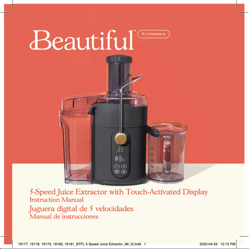 Page 1 de la notice Manuel utilisateur Beautiful 5 Speed Extractor With Touch Activated Display