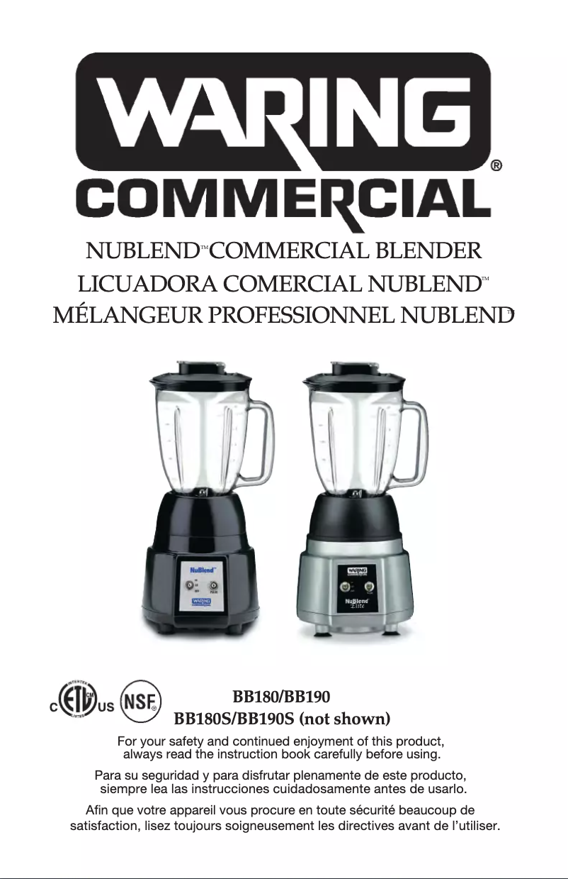 Page n°1 - Manuel utilisateur Waring Commercial NuBlend BB180S