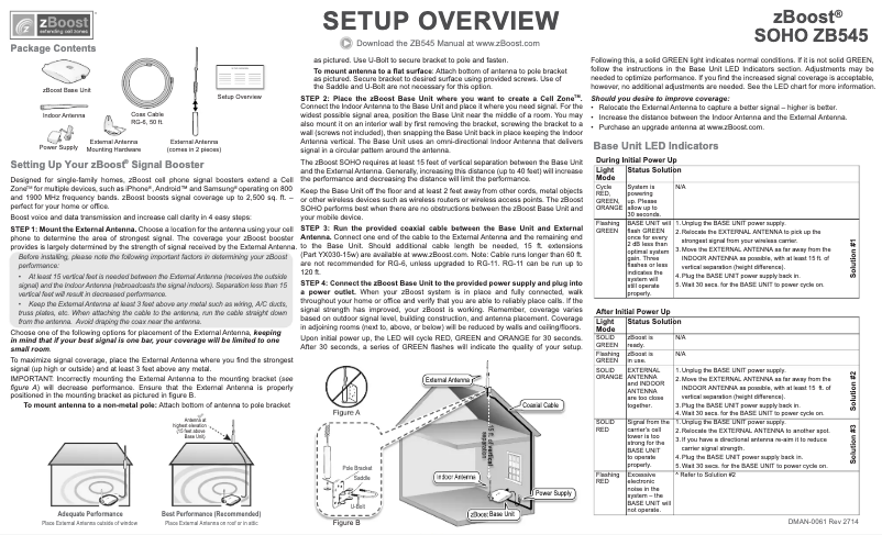 Page 1 de la notice Manuel utilisateur zBoost Soho ZB545