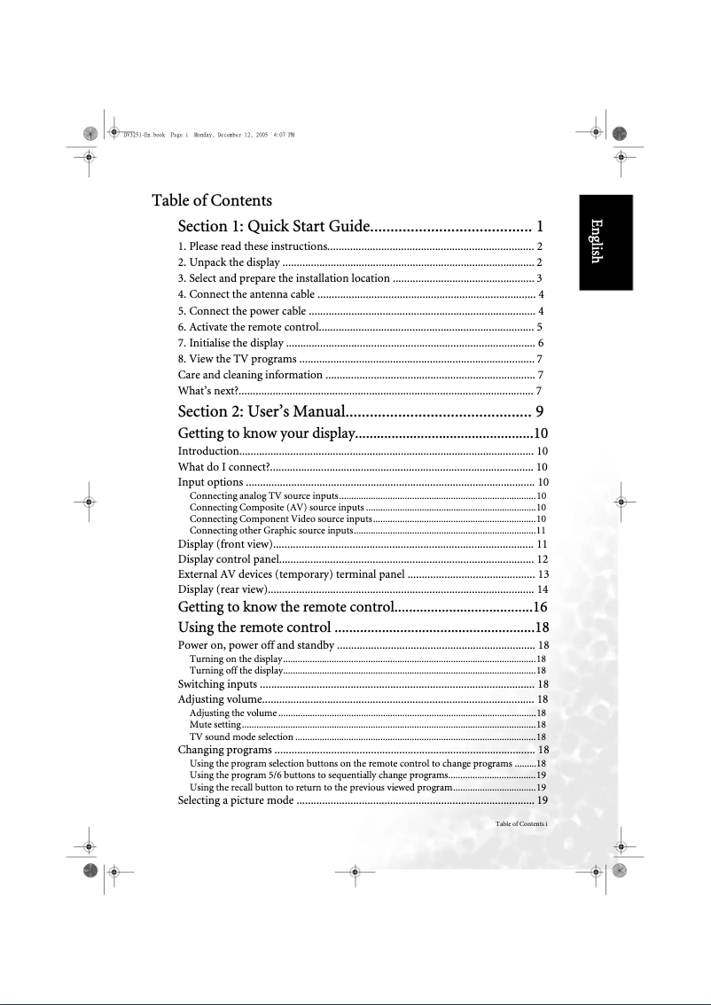 Page n°1 - Manuel utilisateur BenQ DV3251
