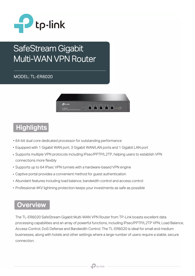 Page n°1 - Fiche technique TP-Link SafeStream TL-ER6020