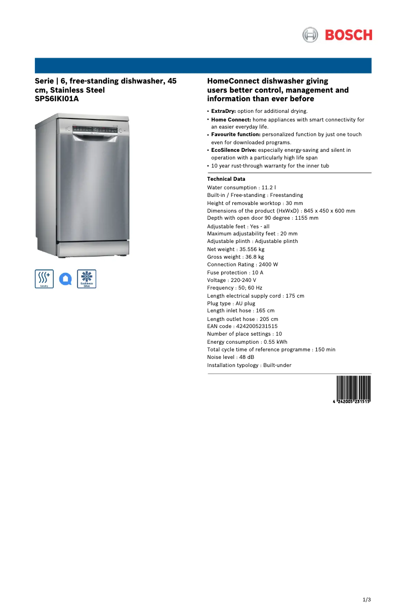 Página 1 del manual Ficha técnica Bosch SPS6IKI01A