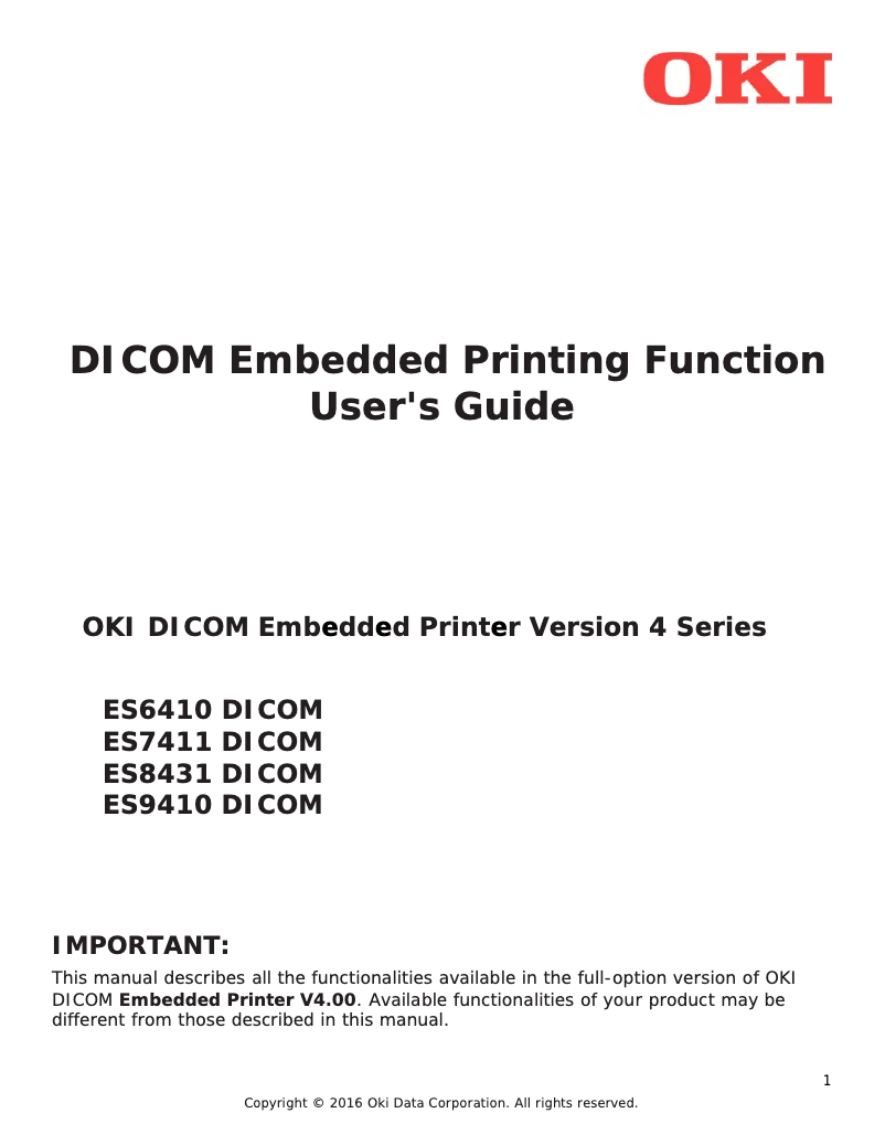 Image de la première page du manuel de l'appareil ES8431 DICOM