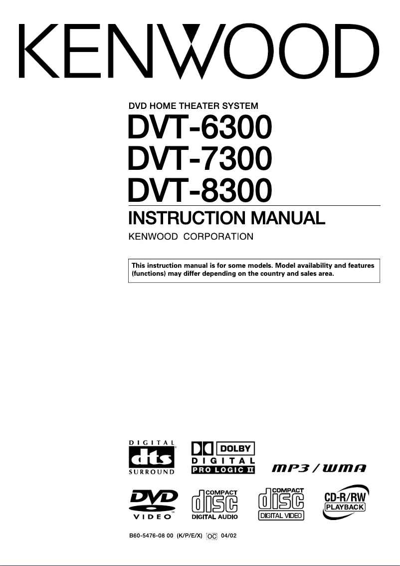 Page 1 de la notice Manuel utilisateur Kenwood DVT-8300