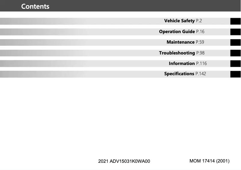 Page 1 de la notice Manuel utilisateur Honda ADV160 (2021)
