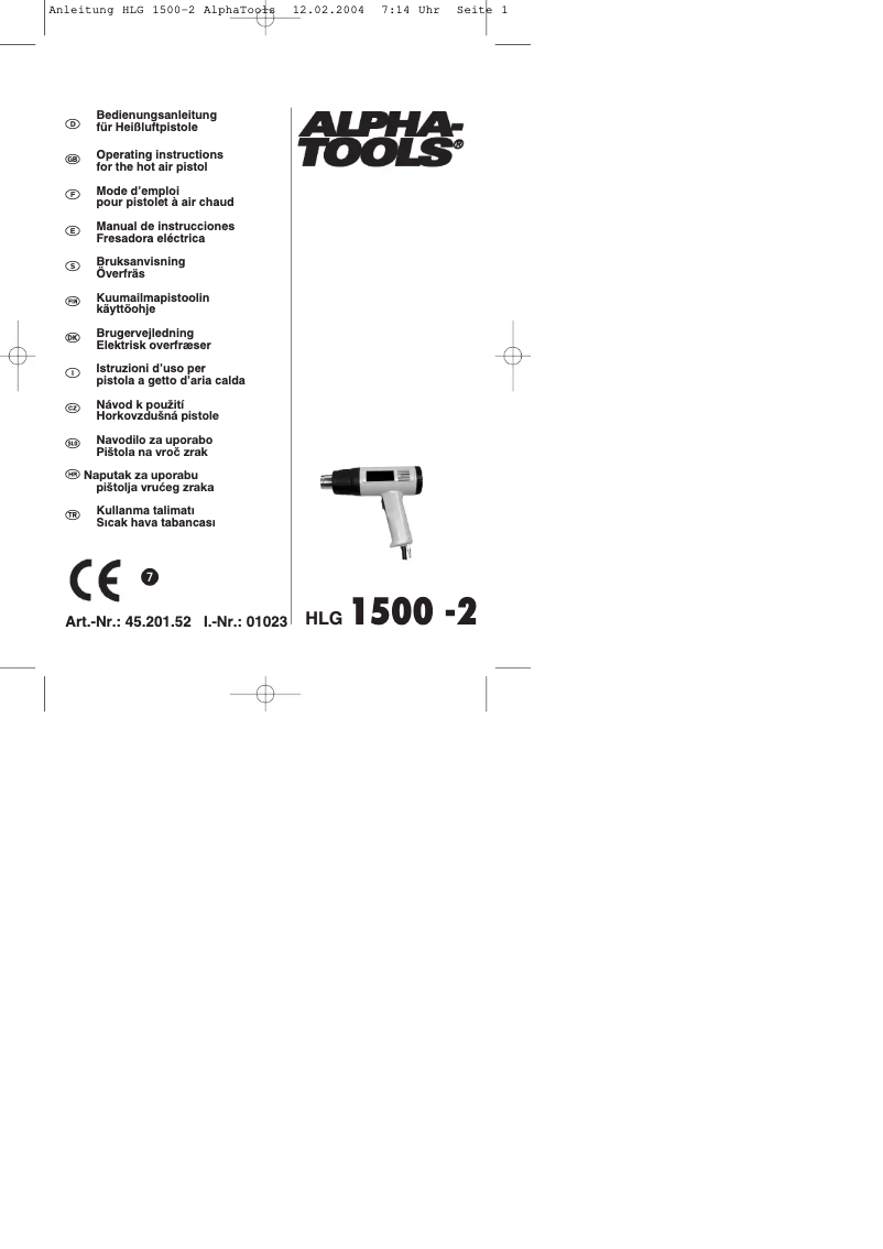 Page 1 de la notice Manuel utilisateur Alpha Tools HLG 1500-2