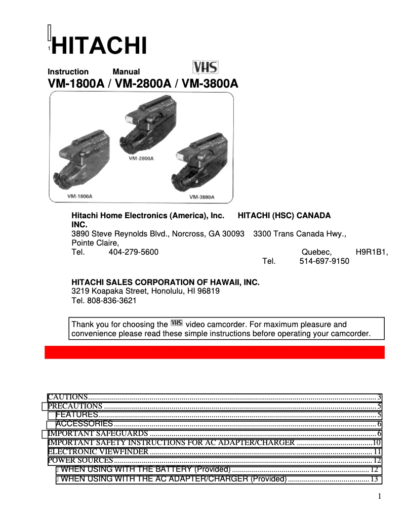 Image de la première page du manuel de l'appareil VM-2800A