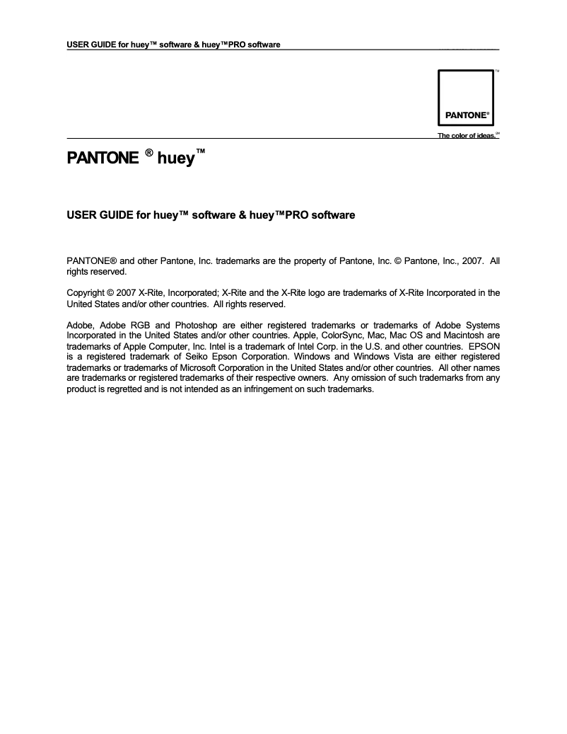 Page 1 de la notice Manuel utilisateur Pantone Huey