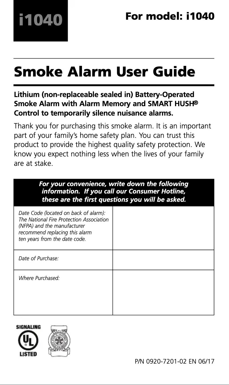 Page n°1 - Manuel utilisateur Kidde i1040