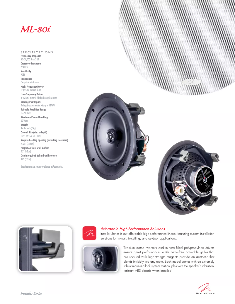 Page 1 de la notice Brochure Martin Logan ML-62I