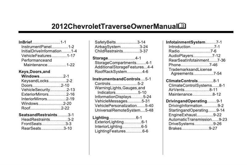 Page 1 de la notice Manuel utilisateur Chevrolet Traverse (2024)