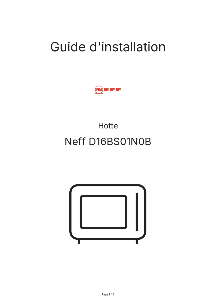 Page n°1 - Guide d'installation Neff D16BS01N0B