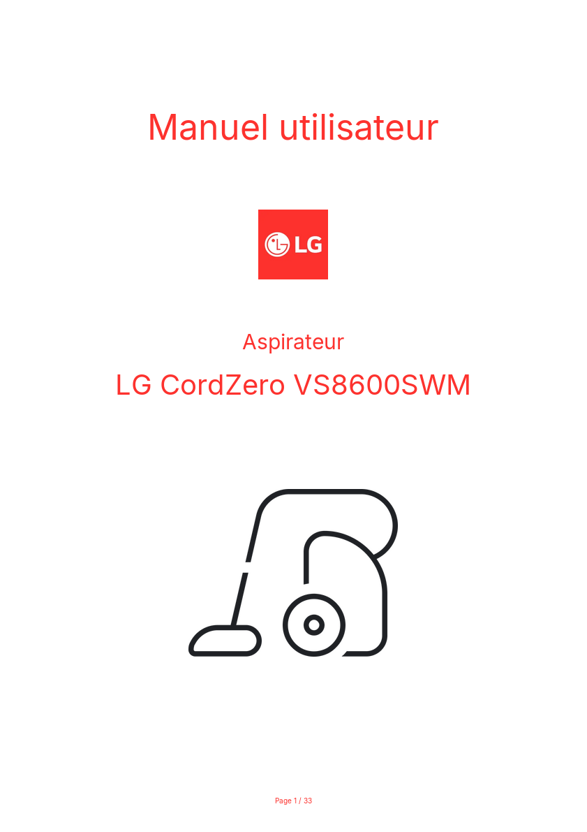 Page n°1 - Manuel utilisateur LG CordZero VS8600SWM