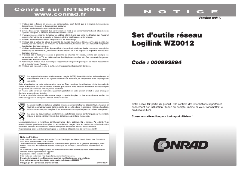Page 1 de la notice Manuel utilisateur LogiLink WZ0012