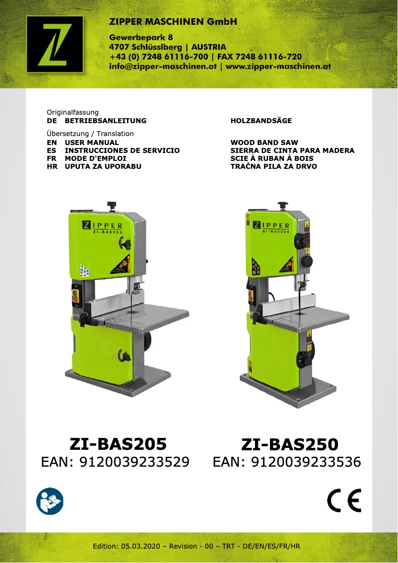 Image de la première page du manuel de l'appareil ZI-BAS205