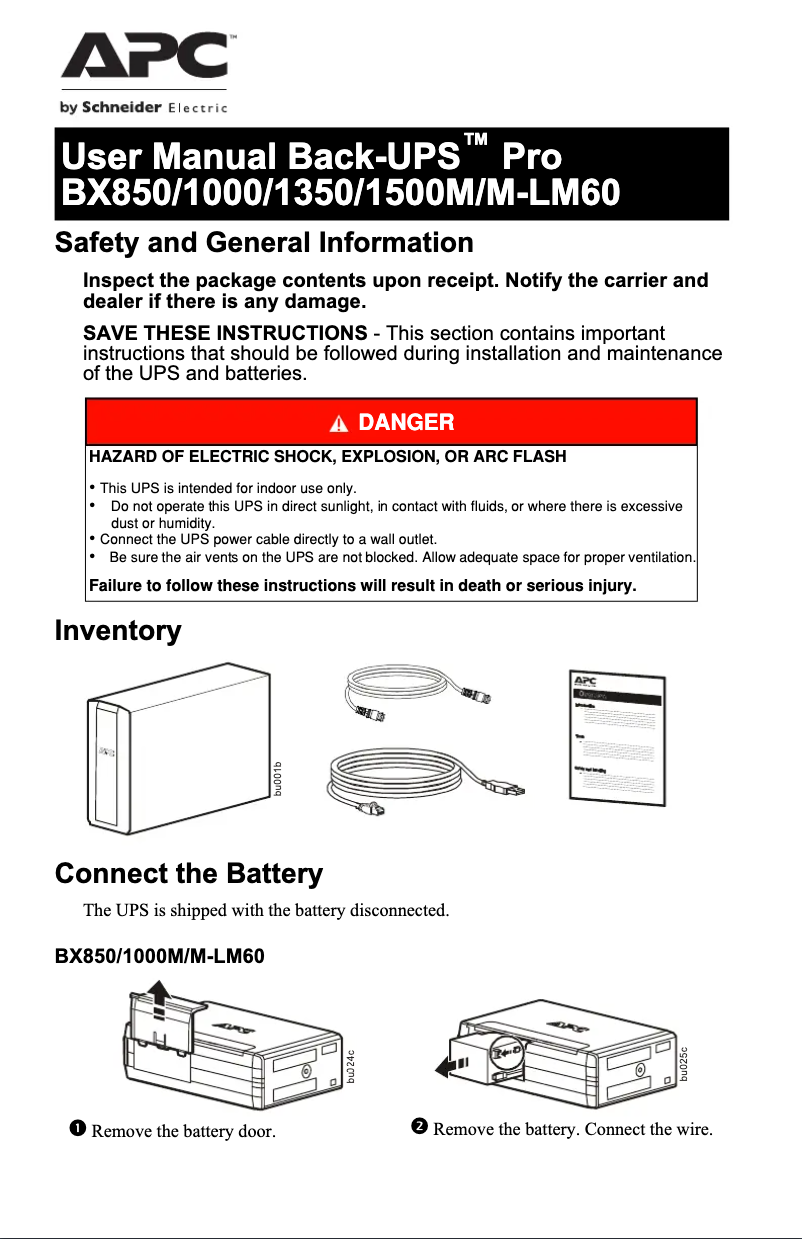 Image de la première page du manuel de l'appareil Back-UPS Pro BX850M-LM60