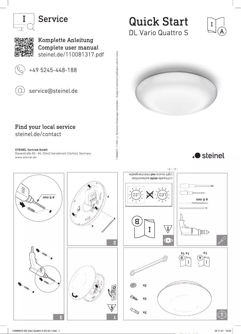 Page 1 de la notice Guide de démarrage rapide Steinel DL Vario Quattro S