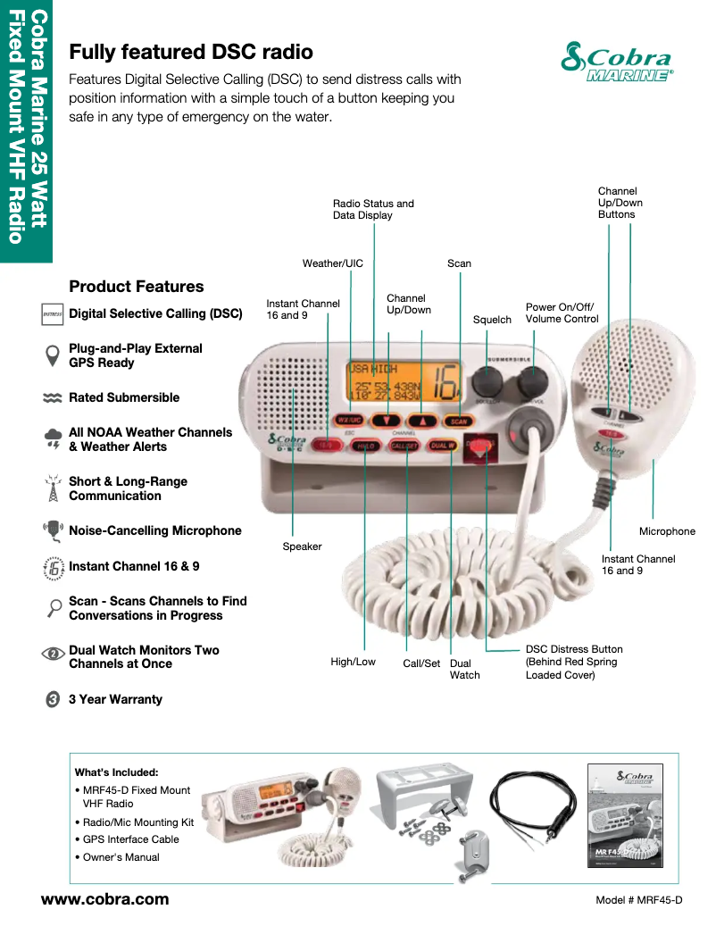 Page 1 de la notice Fiche technique Cobra MR F45-D