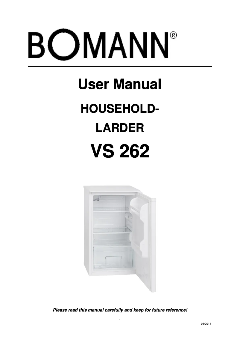 Page 1 de la notice Manuel utilisateur Bomann VS 262