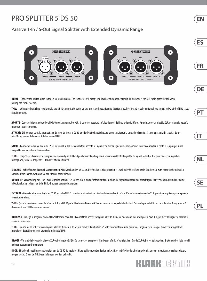 Page 1 de la notice Guide de démarrage rapide Klark Teknik DS 50