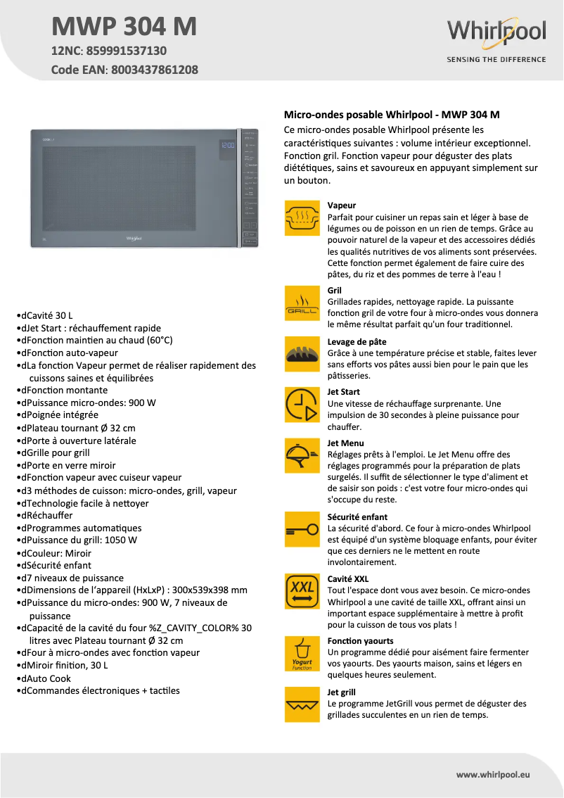 Image de la première page du manuel de l'appareil MWP 304 M