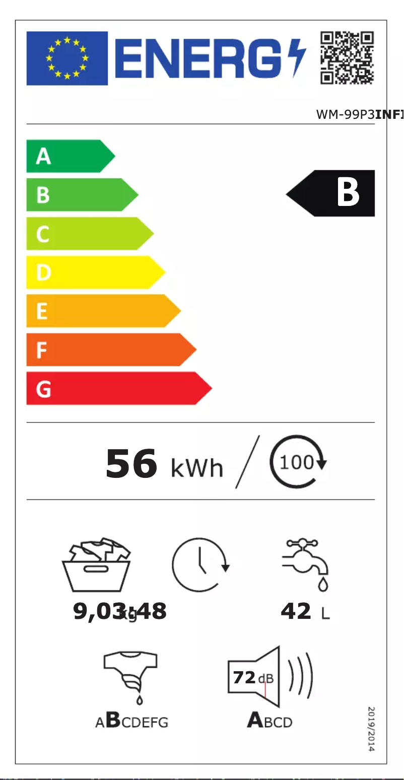Page 1 de la notice Label énergétique Infiniton WM-99P3
