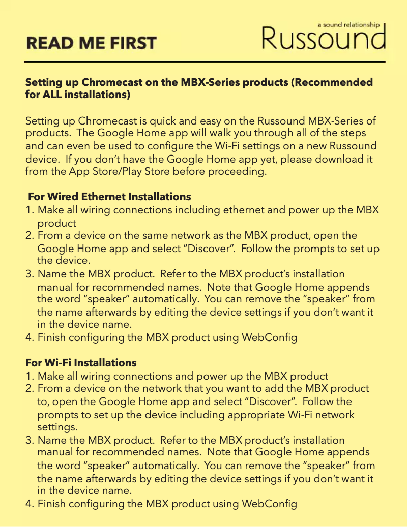 Page 1 de la notice Manuel utilisateur Russound MBX-PRE