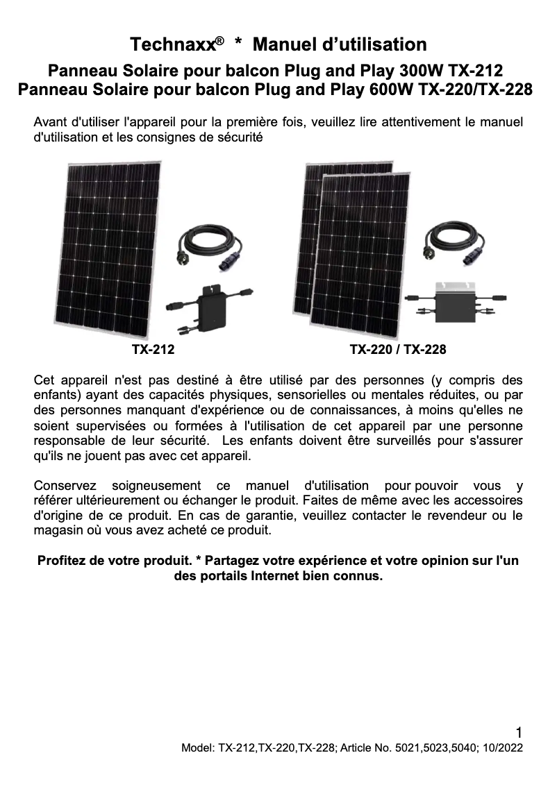 Page n°1 - Manuel utilisateur Technaxx TX-220