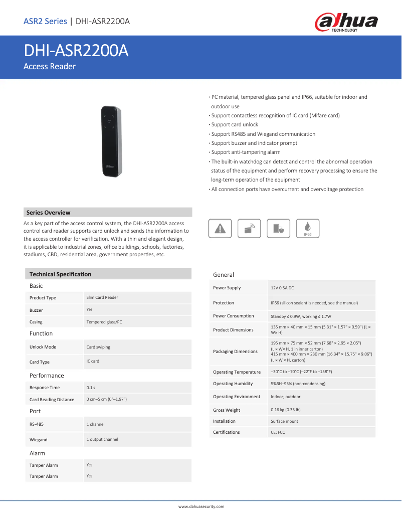 Page n°1 - Fiche technique Dahua Technology ASR2200A ASR2200A-D