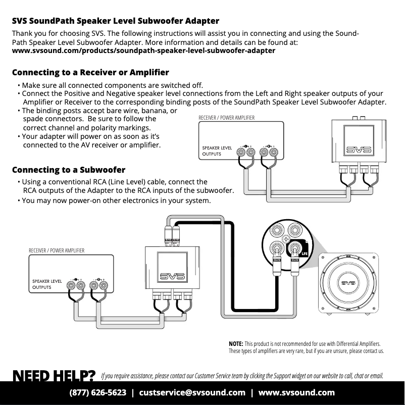 Image de la première page du manuel de l'appareil SoundPath Speaker Level Subwoofer Adapter