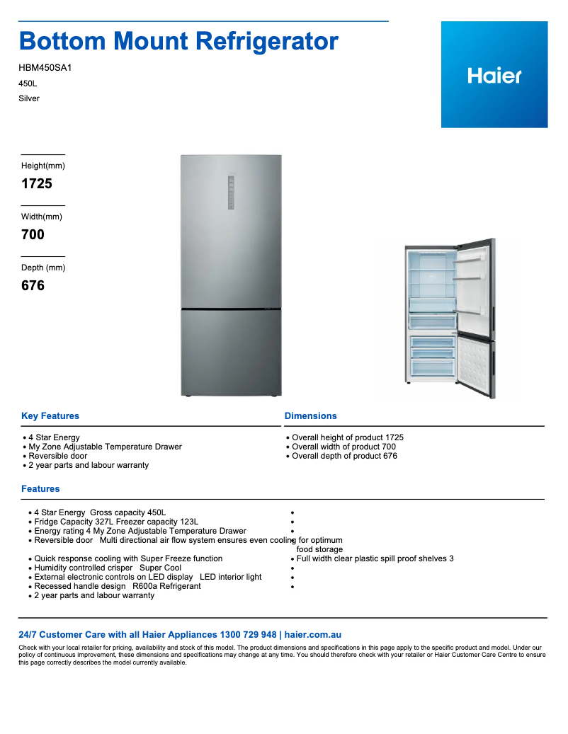 Page 1 de la notice Fiche technique Haier HBM450SA1